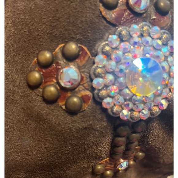 Gypsy Soule Brown Suede Boots Western Tooled Leather Swarovski Crystal Cross 10 - Picture 12 of 16